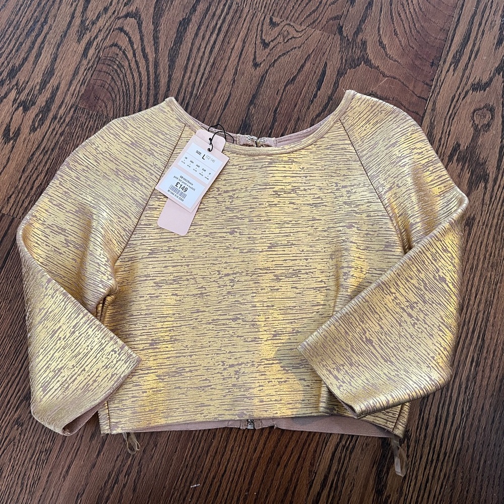 NEW House of CB London gold bodycon 3/4 sleeve cropped top US size 8